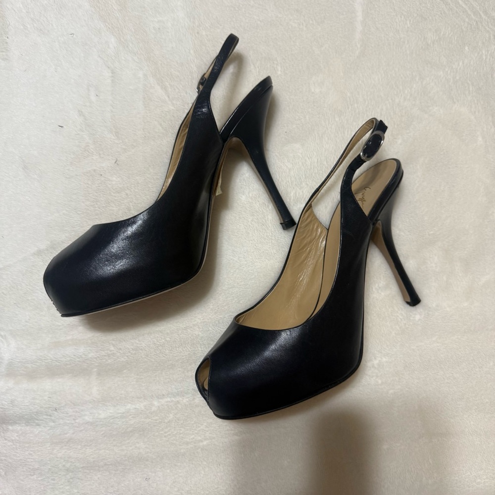 Giuseppe Zannotti Elegant Navy Blue Slingback Open Toe Heels